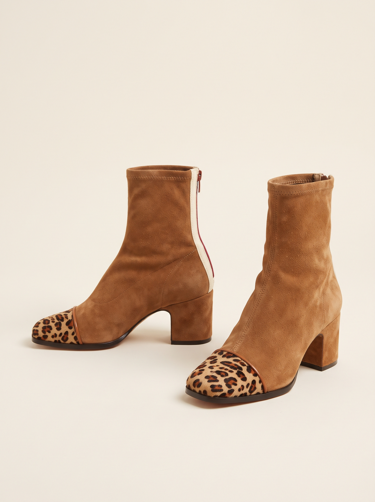 Block Heel Sock Ankle Boots – Brown – product view
