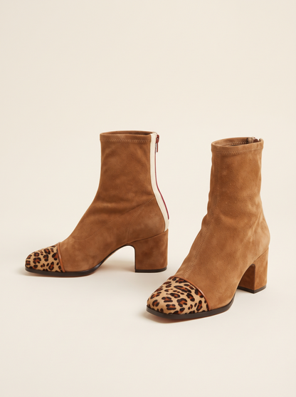 Block Heel Sock Ankle Boots – Brown – product view