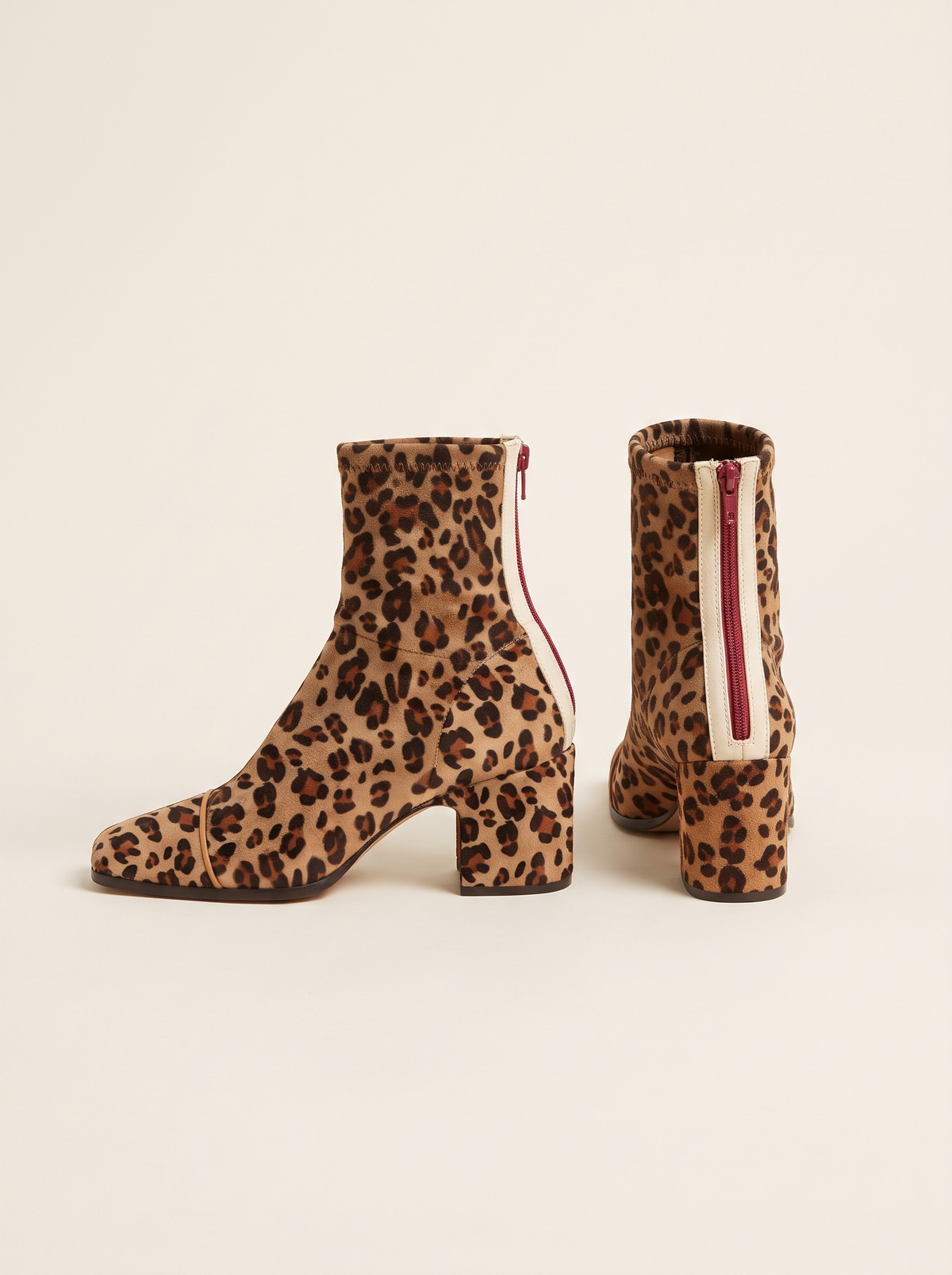 Block Heel Sock Ankle Boots – Leopard Print – product view