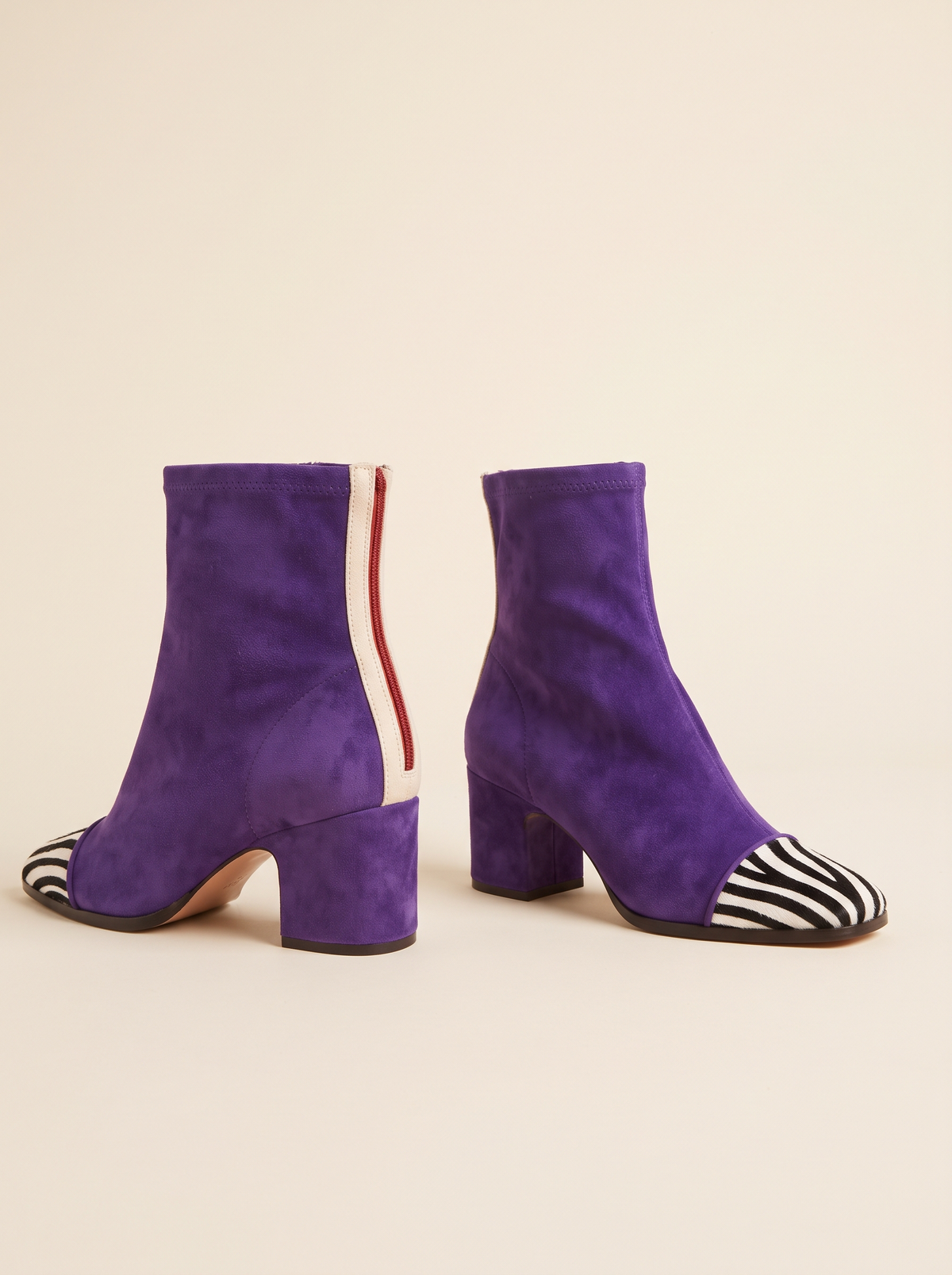 Block Heel Sock Ankle Boots – Purple – product view