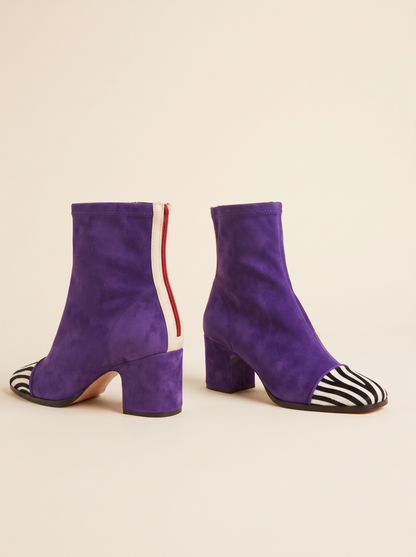 Block Heel Sock Ankle Boots – Purple – product view