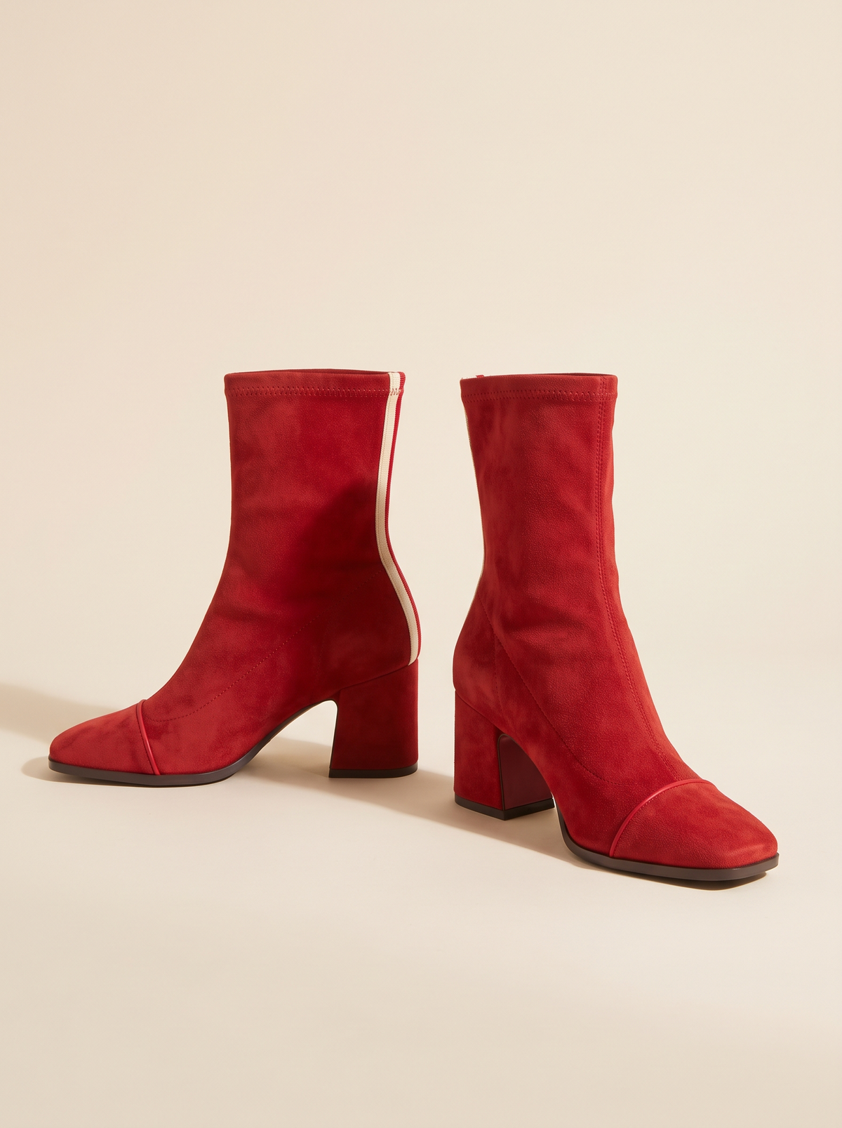 Block Heel Sock Ankle Boots – Red – product view