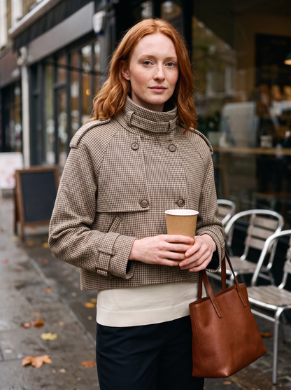 Cropped Houndstooth Jacket – Khaki – café street