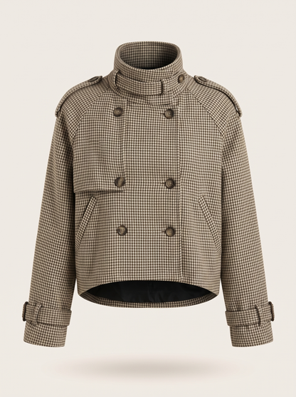Cropped Houndstooth Jacket – Khaki – product view