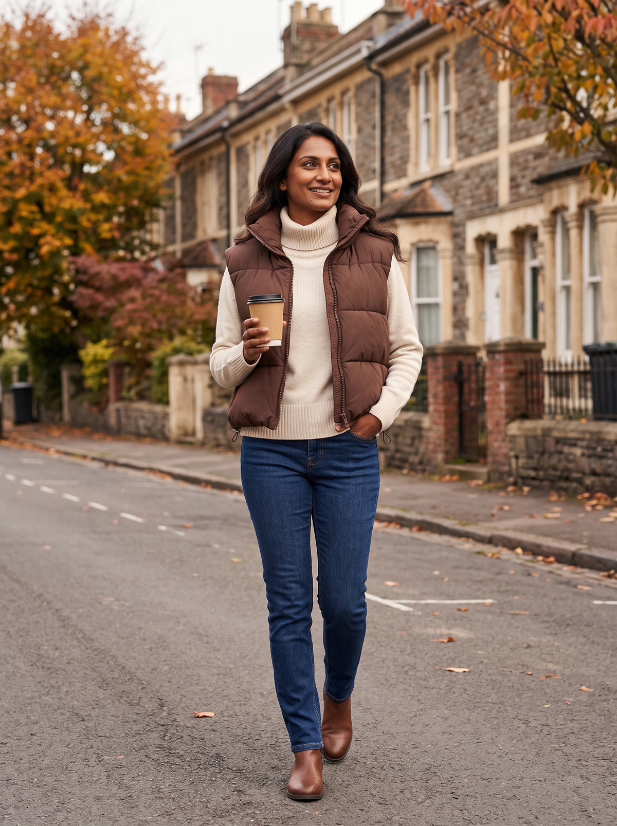Cropped Puffer Gilet – Brown – town street
