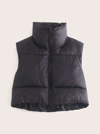 Cropped Puffer Gilet – Black – product view