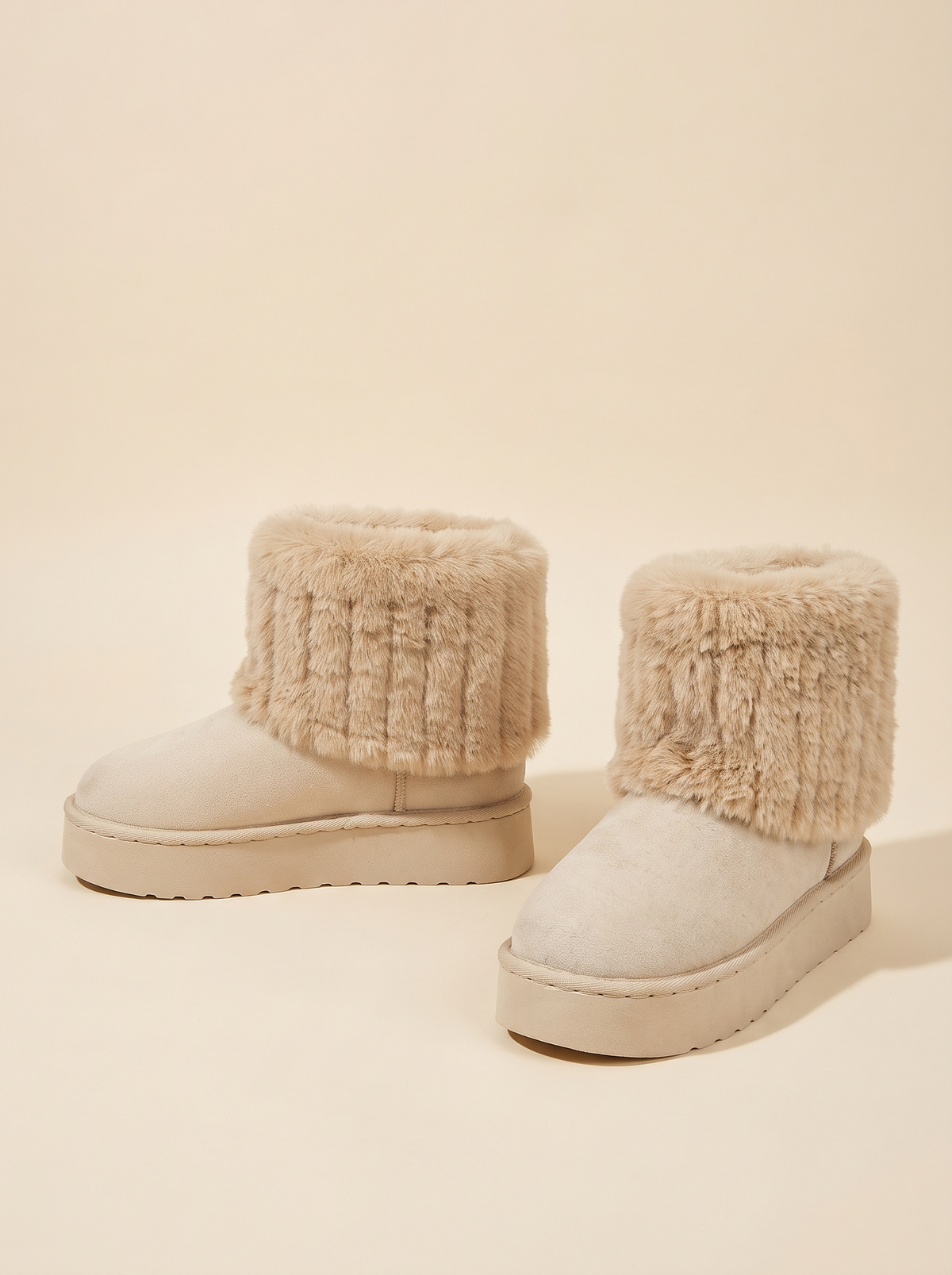Faux Fur Cuff Winter Boots – Beige – product view