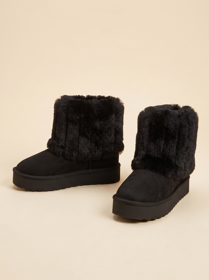 Faux Fur Cuff Winter Boots – Black – product view