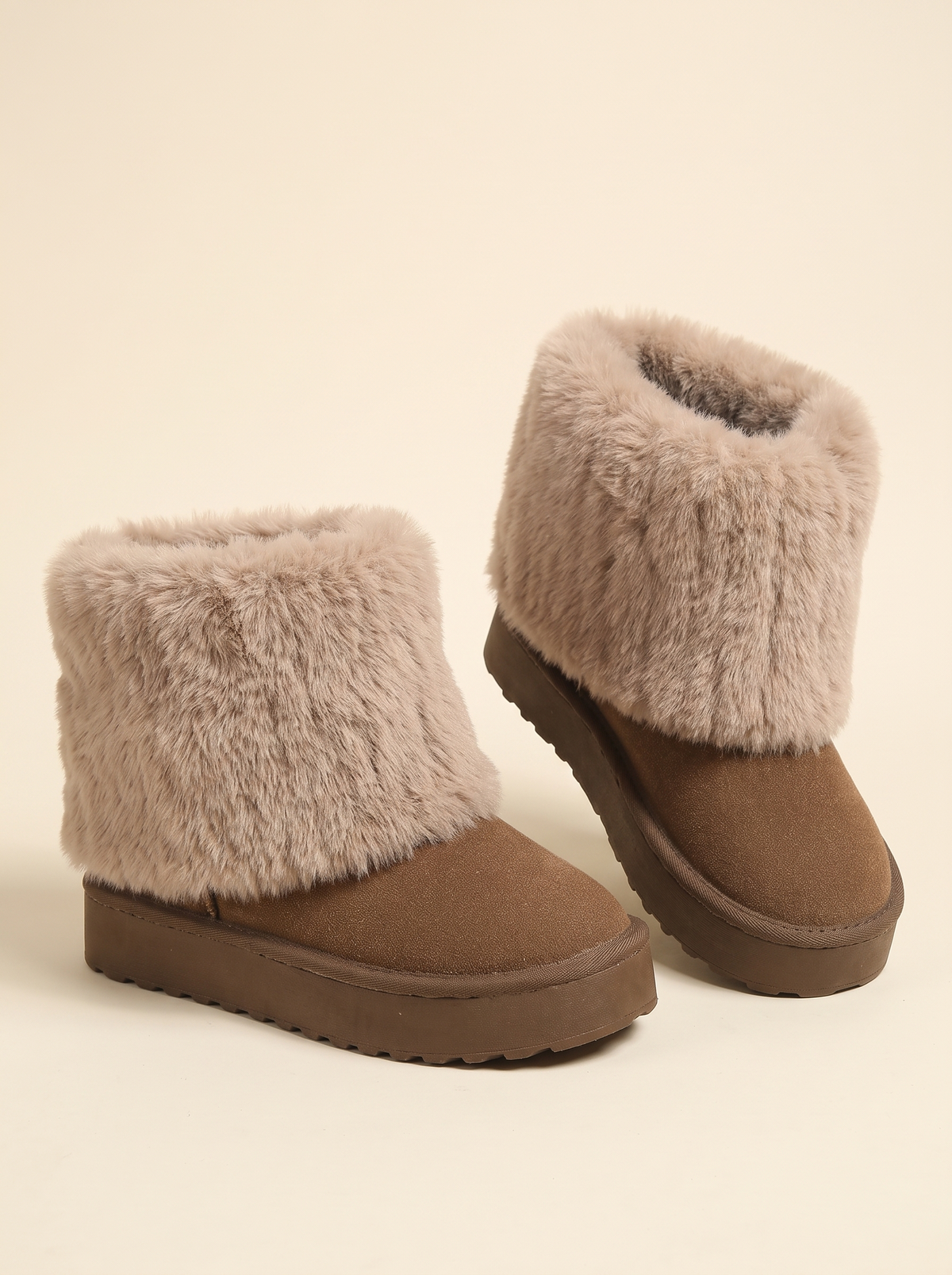 Faux Fur Cuff Winter Boots – Brown – product view