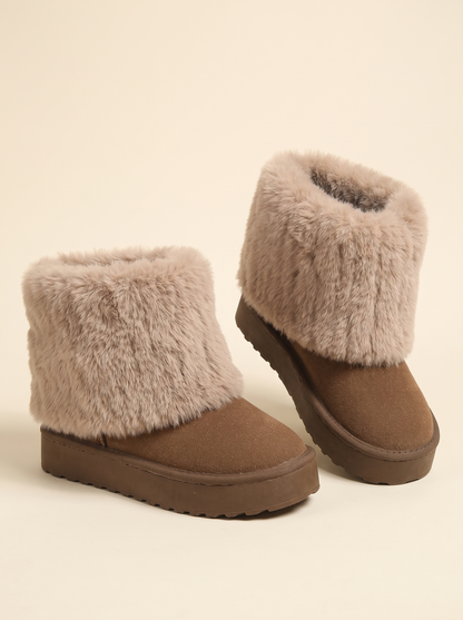Faux Fur Cuff Winter Boots – Brown – product view