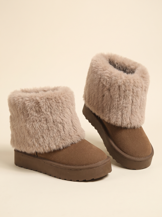 Faux Fur Cuff Winter Boots – Brown – product view