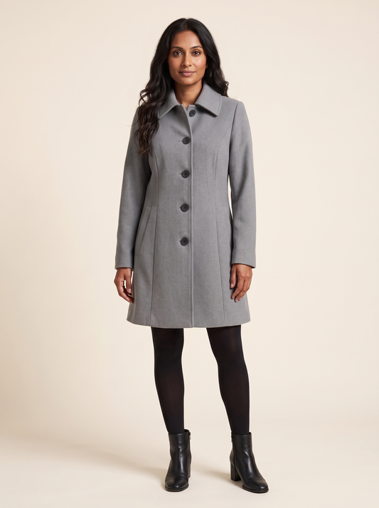 Fit and Flare Coat – Grey – on model