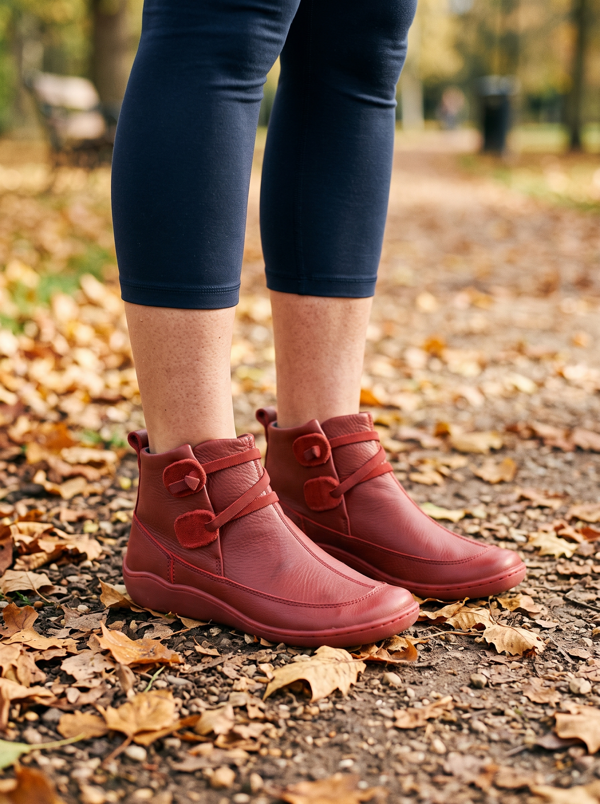 Flat Ankle Boots – Red – on foot