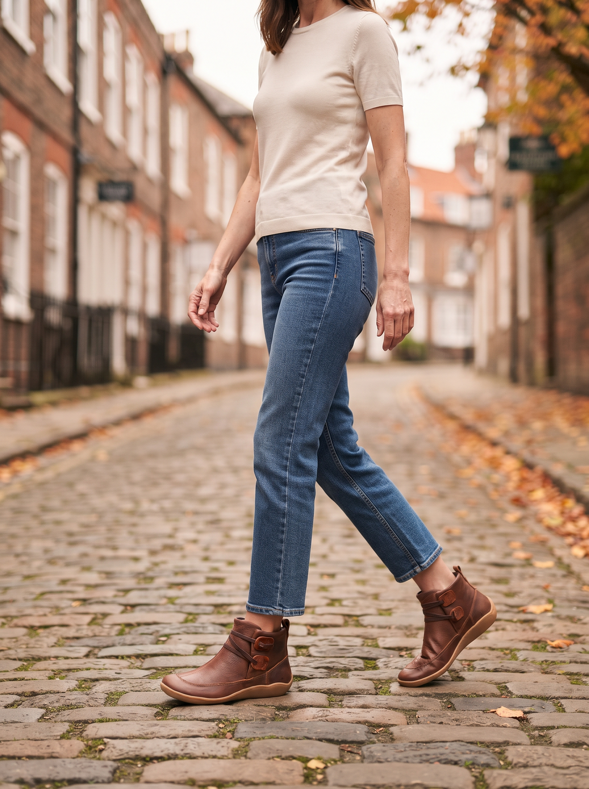 Flat Ankle Boots – Brown – street style
