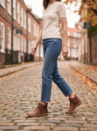 Flat Ankle Boots – Brown – street style