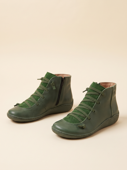 Flat Lace-Up Ankle Boots – Green – product view