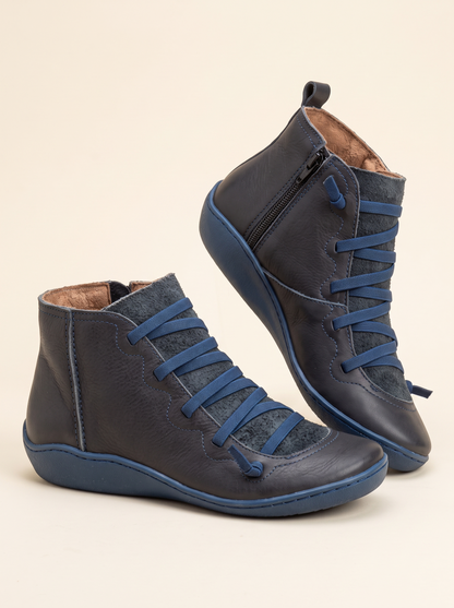 Flat Lace-Up Ankle Boots – Grey / Blue – product view