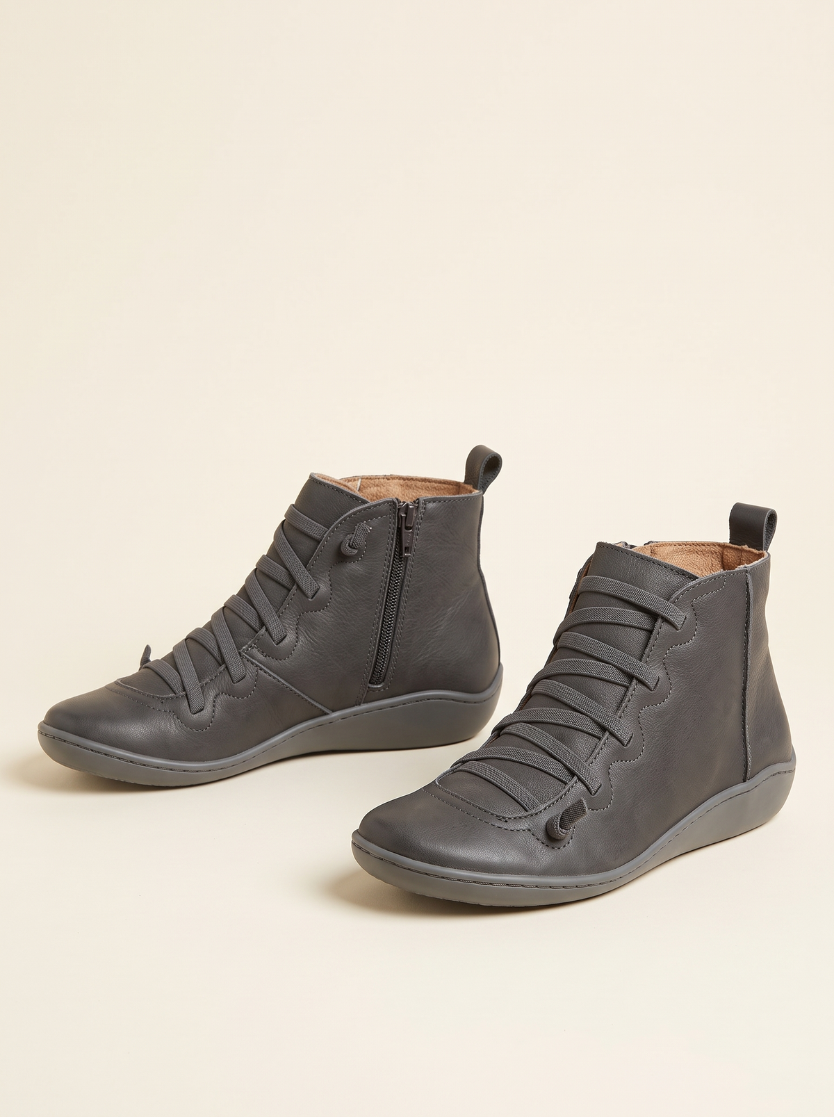 Flat Lace-Up Ankle Boots – Grey – product view