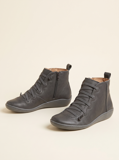 Flat Lace-Up Ankle Boots – Grey – product view