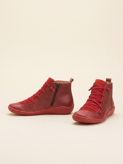 Flat Lace-Up Ankle Boots – Red – product view