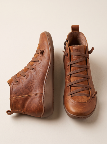 Flat Lace-Up Ankle Boots – Rust Brown – product view