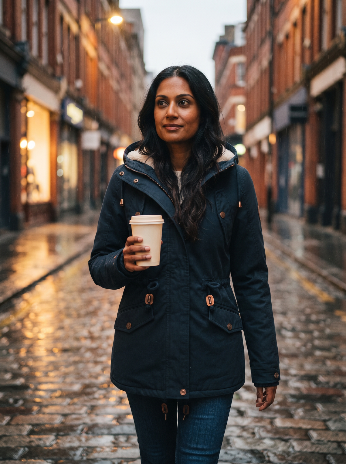 Fleece-Lined Hooded Parka – Navy Blue – lifestyle