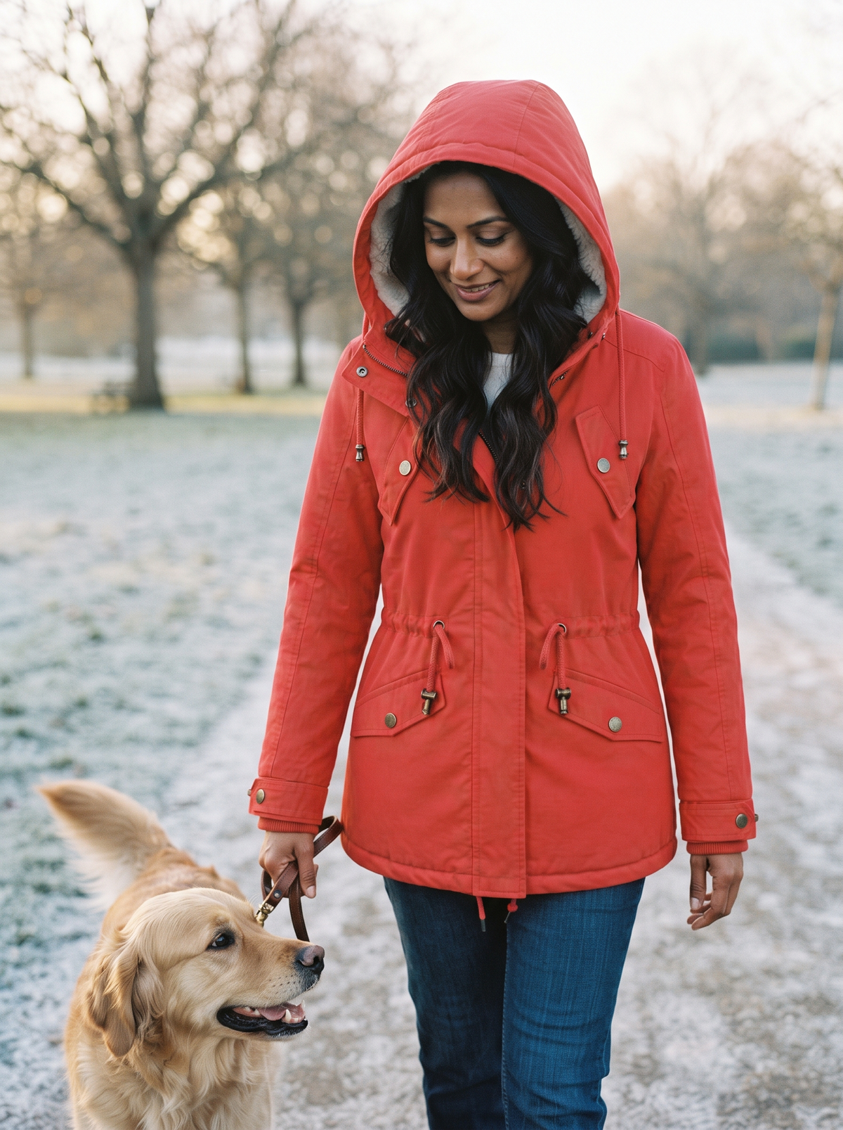 Fleece-Lined Hooded Parka – Red – dog walk