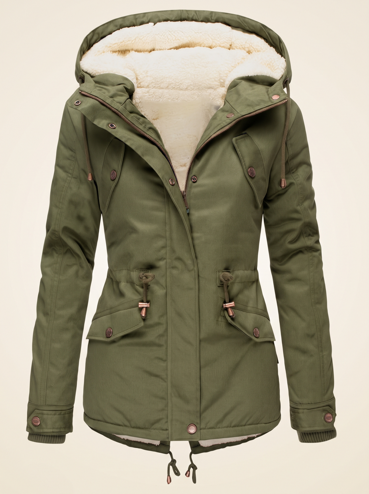 Fleece-Lined Hooded Parka – Army Green – product view