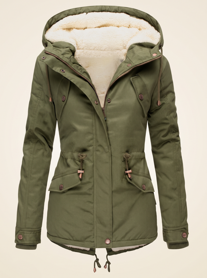 Fleece-Lined Hooded Parka – Army Green – product view