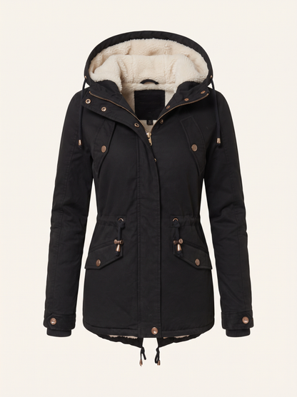 Fleece-Lined Hooded Parka – Black – product view