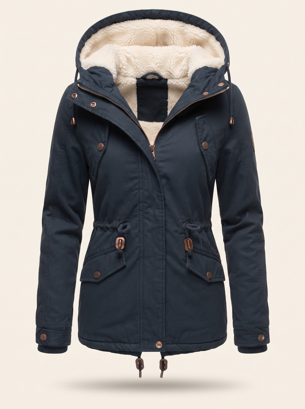Fleece-Lined Hooded Parka – Navy Blue – product view