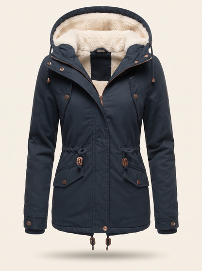 Fleece-Lined Hooded Parka – Navy Blue – product view