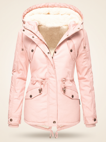 Fleece-Lined Hooded Parka – Pink – product view