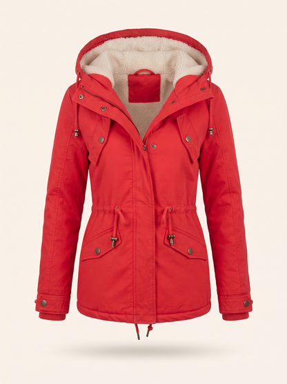 Fleece-Lined Hooded Parka – Red – product view