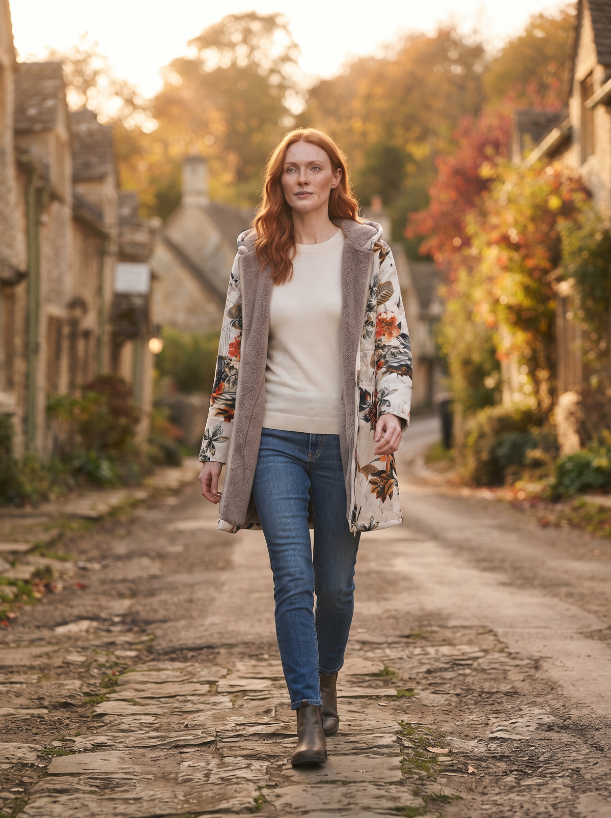 Floral Print Hooded Jacket – Orange Floral – village walk