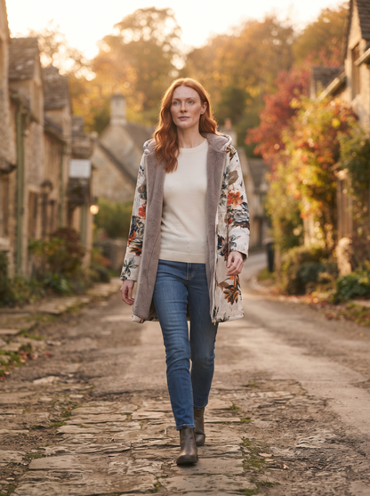 Floral Print Hooded Jacket – Orange Floral – village walk