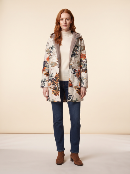 Floral Print Hooded Jacket – Orange Floral – on model