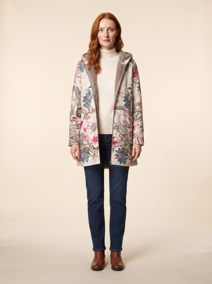 Floral Print Hooded Jacket – Pink Floral – on model