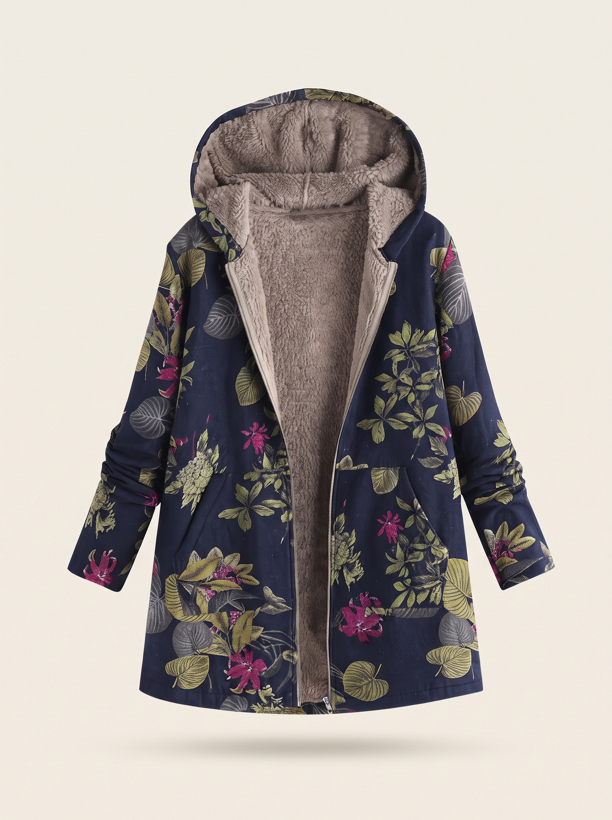 Floral Print Hooded Jacket – Navy Floral – product view