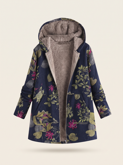 Floral Print Hooded Jacket – Navy Floral – product view
