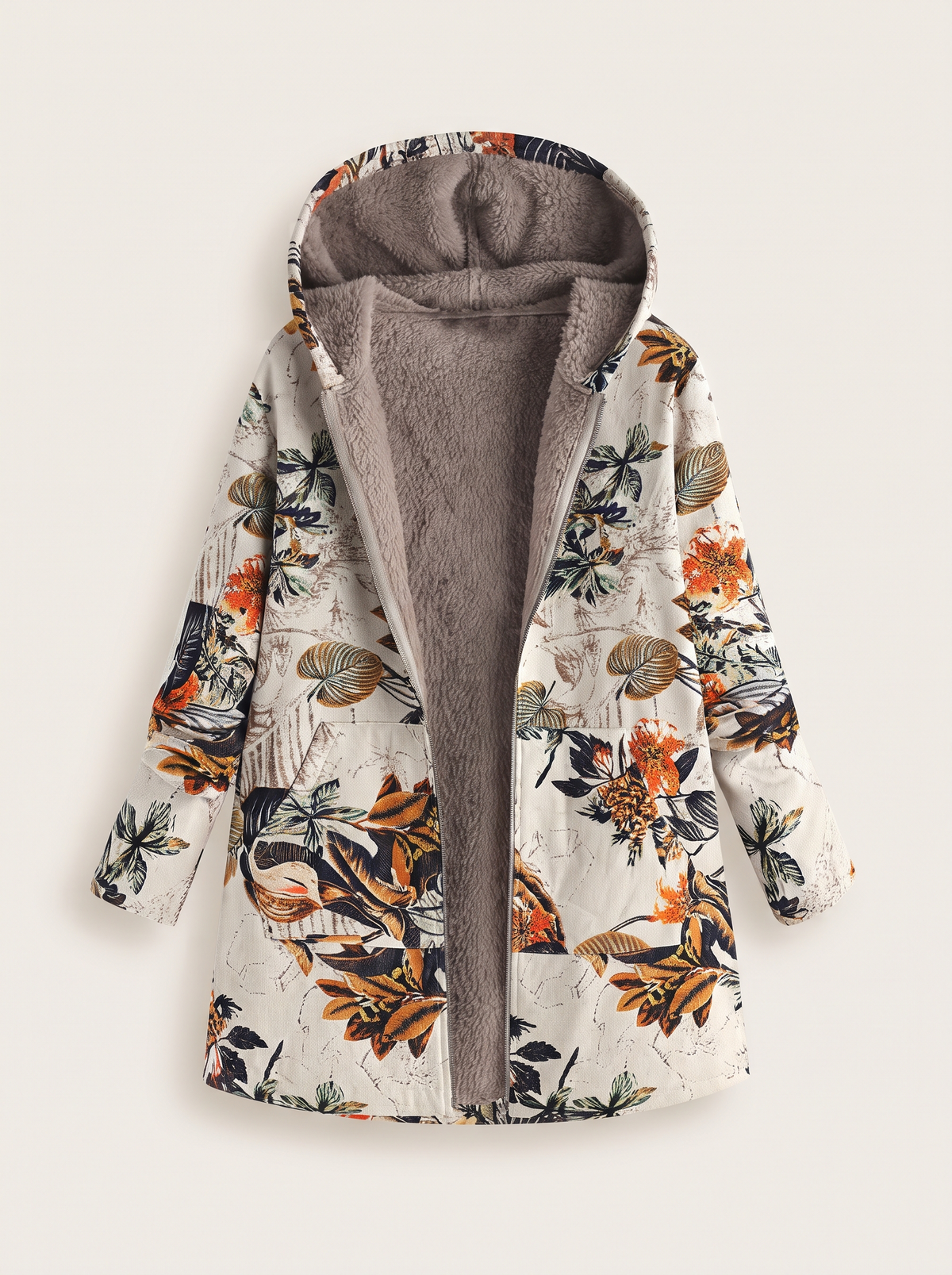 Floral Print Hooded Jacket – Orange Floral – product view