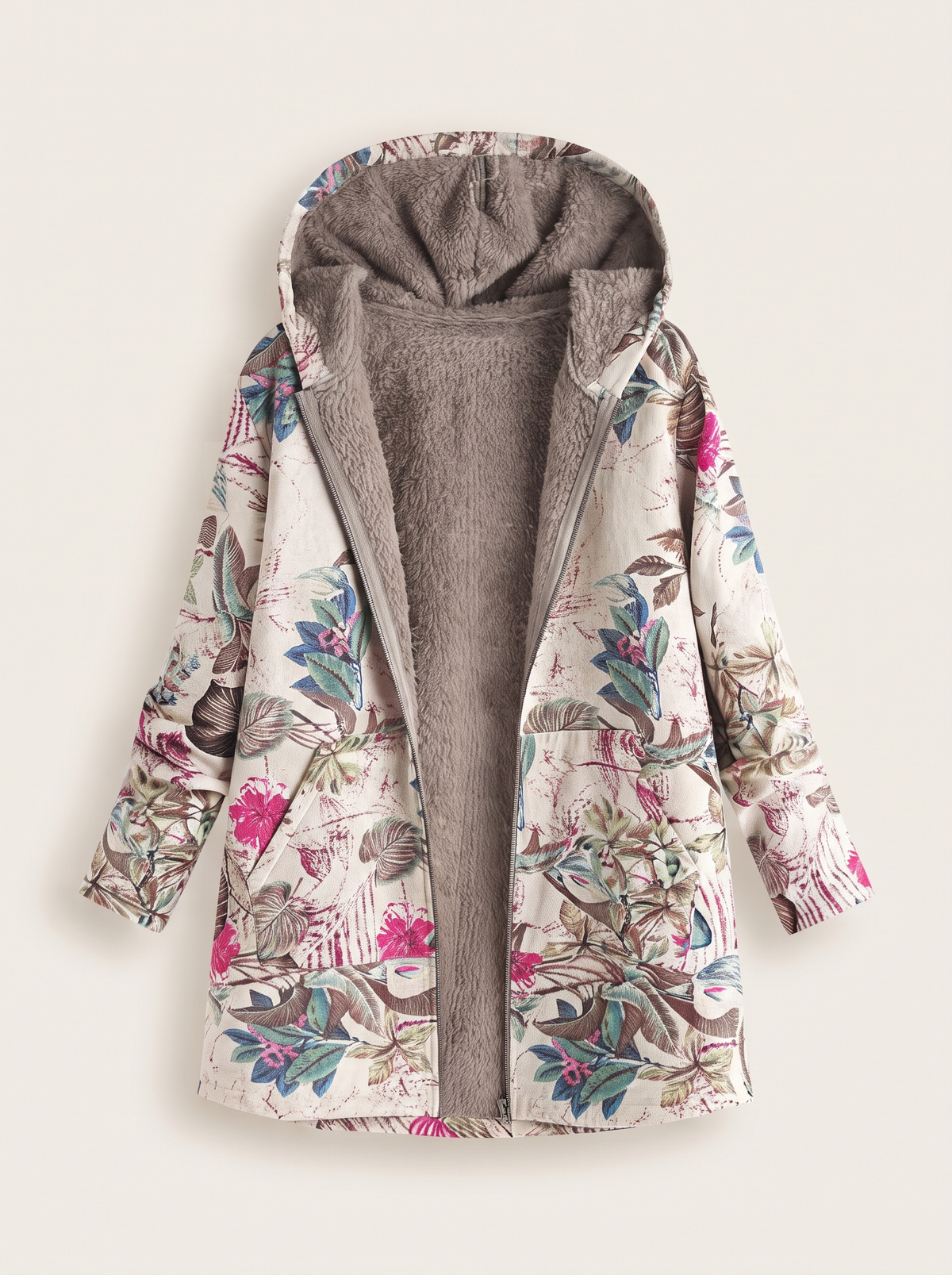 Floral Print Hooded Jacket – Pink Floral – product view