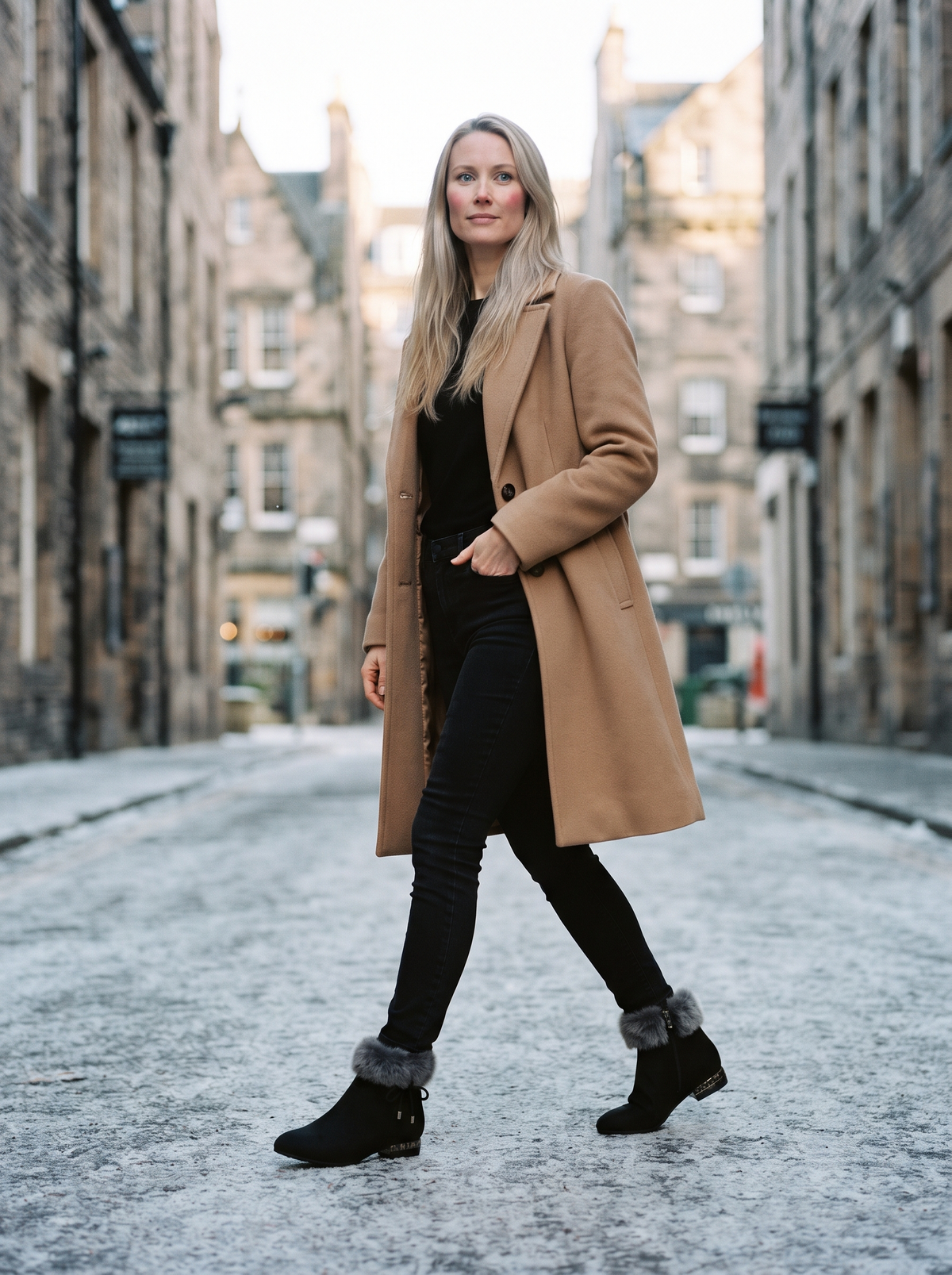Fluffy Cuff Ankle Boots – Black – winter street
