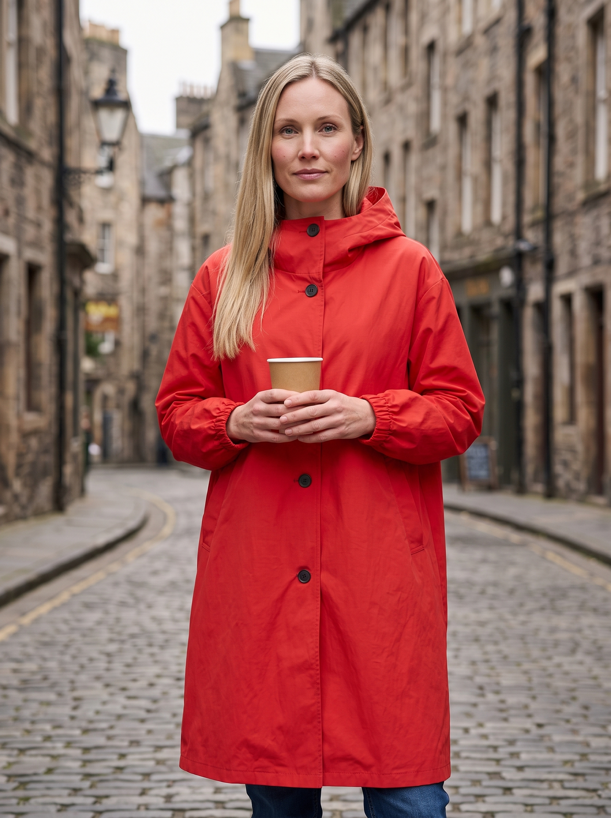 Oversized Hooded Longline Jacket – Red – town street