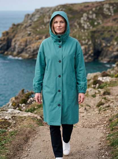Oversized Hooded Longline Jacket – Teal – coastal walk