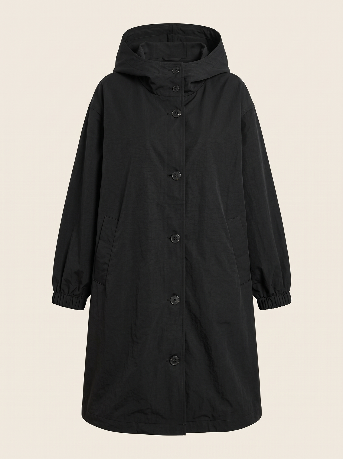 Oversized Hooded Longline Jacket – Black – product view