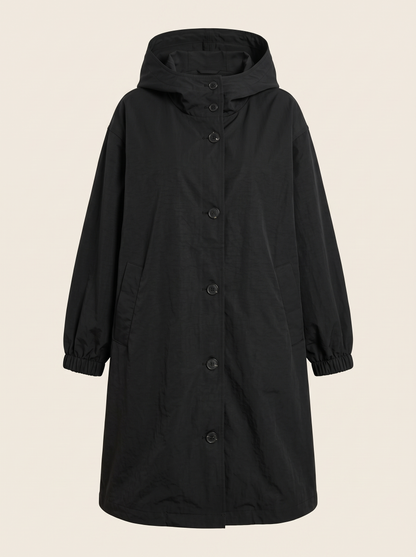 Oversized Hooded Longline Jacket – Black – product view