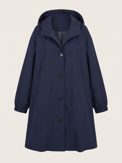 Oversized Hooded Longline Jacket – Navy Blue – product view