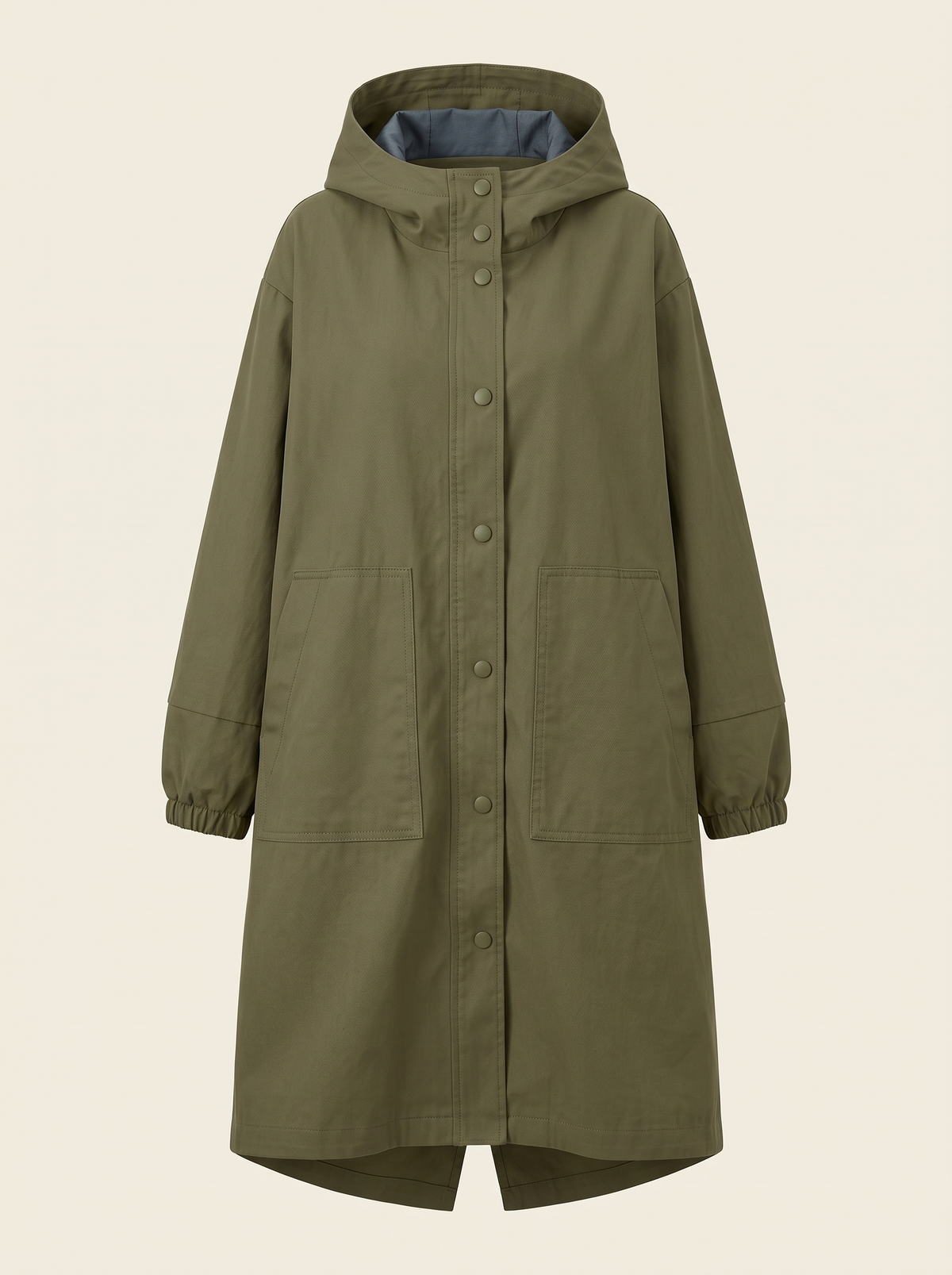 Oversized Hooded Longline Jacket – Olive Green – product view
