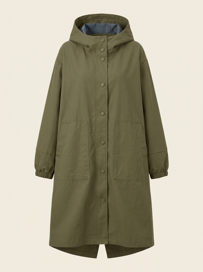 Oversized Hooded Longline Jacket – Olive Green – product view